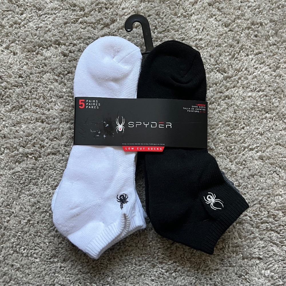 Spyder 5 Pair Pack Low Cut Men Black/Gray/White Socks 10-13 Shoe 6-12